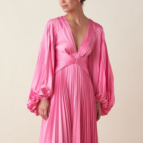 Acler Palms Long-Sleeve Pleated Midi Dress - Confetti
